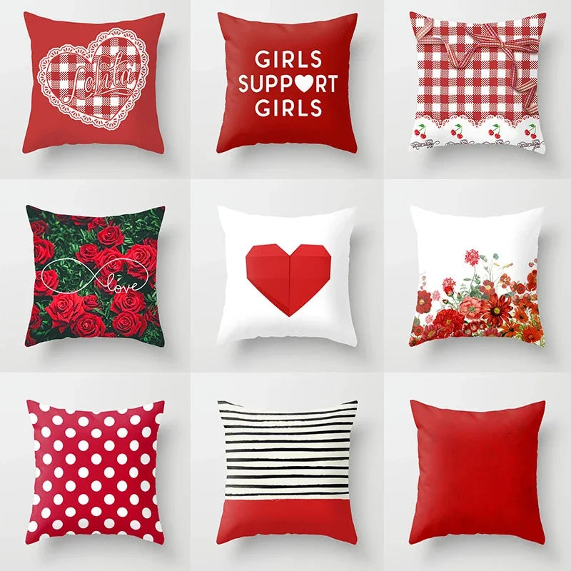 Axyaa Red Geometric Printed Cushion Cover for Fashionable Car Decoration