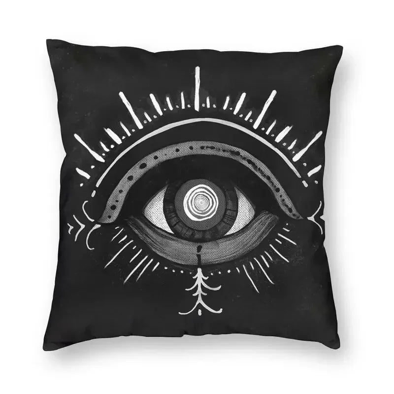 Evil Eye Black Art Cushion Cover Mystery Spirit Pillowcase by Axyaa
