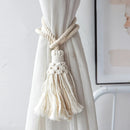 Wooden Bead Curtain Tiebacks by Axyaa - Boho Macrame Holdbacks with Cotton Rope