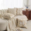 Cream Woven Tufted Pillowcase with Beige Tassel Embroidery by Axyaa