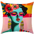 Axyaa Women Face Art Pattern Pillow Cover for Sofa, Bedroom, Car - Colorful & Artistic