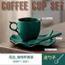 Axyaa Green Apricot Leaf Ceramic Coffee Cup Saucer Set