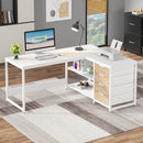 Axyaa L-Shaped Computer Desk with Storage Drawers and Shelves