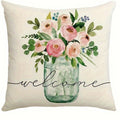 Axyaa Floral Green Plaid Striped Pattern Sofa Cushion Cover 45x45cm