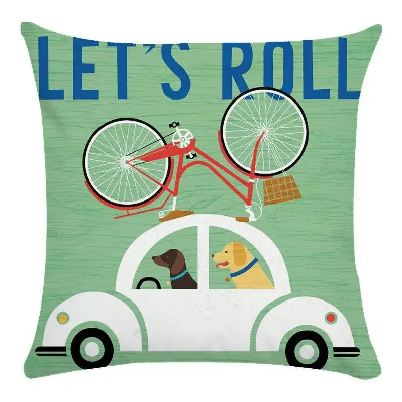 Funny Dog Driving Pattern Cushion Cover - Axyaa Decorative Pillow Case