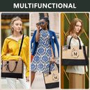 Axyaa Trendy Letter Print Jute Tote Bag Set, Large Waterproof Zipper Shoulder Bag