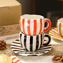 Axyaa Striped Ceramic Coffee Cup and Saucer Set - Exquisite Afternoon Tea Mug