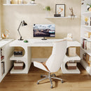 Axyaa 63" Modern Executive Office Desk with Storage Shelves - Wood Study Table