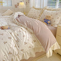 Axyaa Pink Checkered Lace Duvet Set: 1 Duvet, 2 Pillowcases, Bed Sheet.