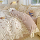 Axyaa Pink Checkered Lace Duvet Set: 1 Duvet, 2 Pillowcases, Bed Sheet.