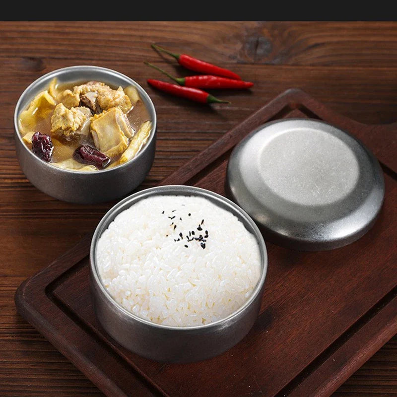 Axyaa Stainless Steel Double Layer Soup Bowl with Lid - Korean Tableware