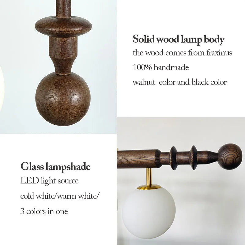 Axya Solid Wood Pendant Lights: Vintage LED Hanging Lamps for Home Indoor Decor