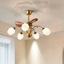 Axyaa Mid-Century Ceiling Fan with Wooden Glass Chandelier & Remote Control