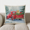 Christmas Red Truck Puppy Decor Pillow Cover for Sofa, Bedroom, Car - Axyaa
