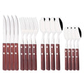 Axyaa Red Silver Stainless Steel Cutlery Set with Wood Handle - 16/24Pcs