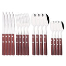 Axyaa Red Silver Stainless Steel Cutlery Set with Wood Handle - 16/24Pcs