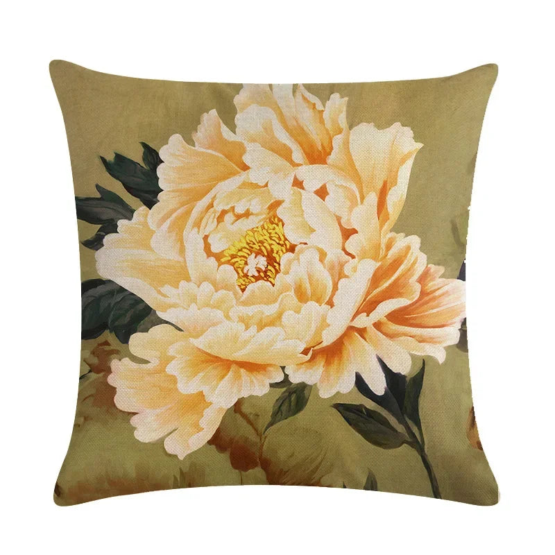 Axyaa Retro Flower Oil Painting Linen Pillowcase 45*45cm