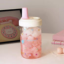 Axyaa 500ML Glass Water Bottle with Straw - Cute Juice Milk Tea Cup for Girls