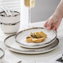 Axya Silver Rim Ceramic Dinnerware Set for Steak Serving in White Porcelain
