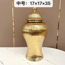 Axyaa Ceramic General's Vase in Electroplated Gold Finish