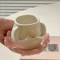 Axyaa Lotus Ceramic Coffee Cup and Saucer Set, White Floral Design Mug and Plate