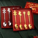 Axyaa Christmas Elk Dessert Spoon Set, Gold Silver Cutlery Coffee Fruit Spoon