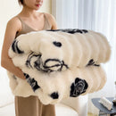 Axyaa Luxury Floral Fluffy Plush Blanket | Faux Rabbit Fur Sofa Throw Queen Size