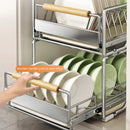 Axyaa Sliding Kitchen Dishes Organizer Rack: Countertop Storage Shelf for Tableware & Cookware