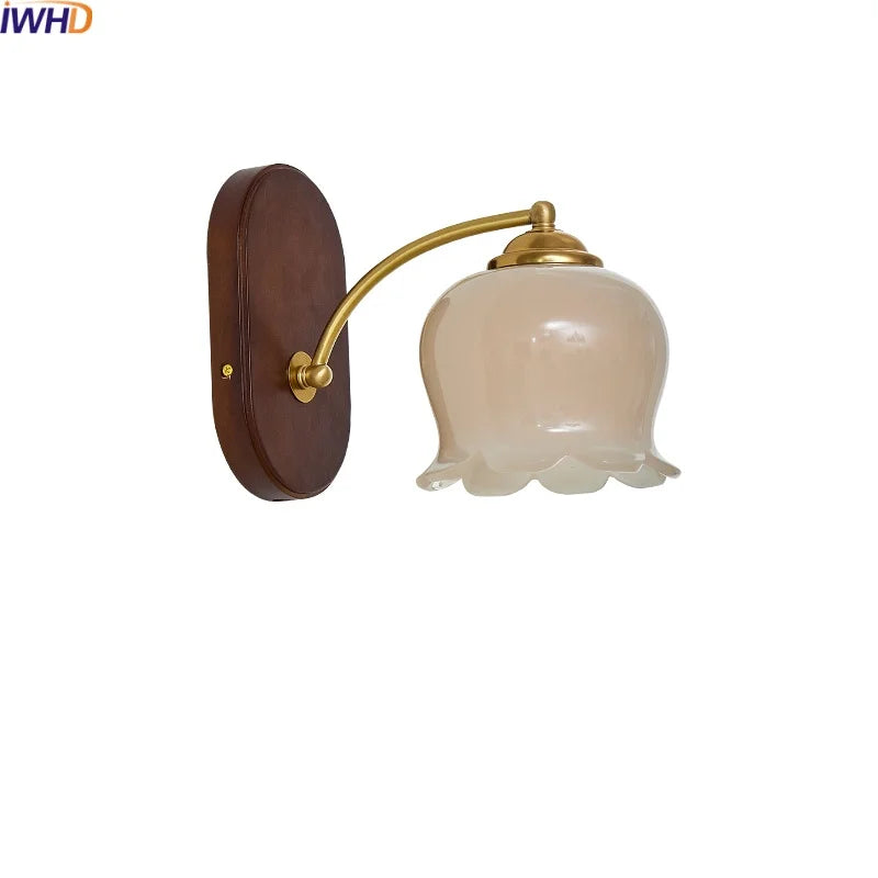 Axyaa Japanese Style LED Wall Lights Copper Wood Bedside Lamp