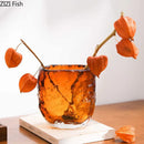 Axyaa Amber Glass Vase: Ice Patterned Decor for Flowers & Table Arrangements