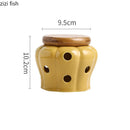 Axya Ceramic Garlic Ginger Jar with Wooden Lid Home Kitchen Organizer Container