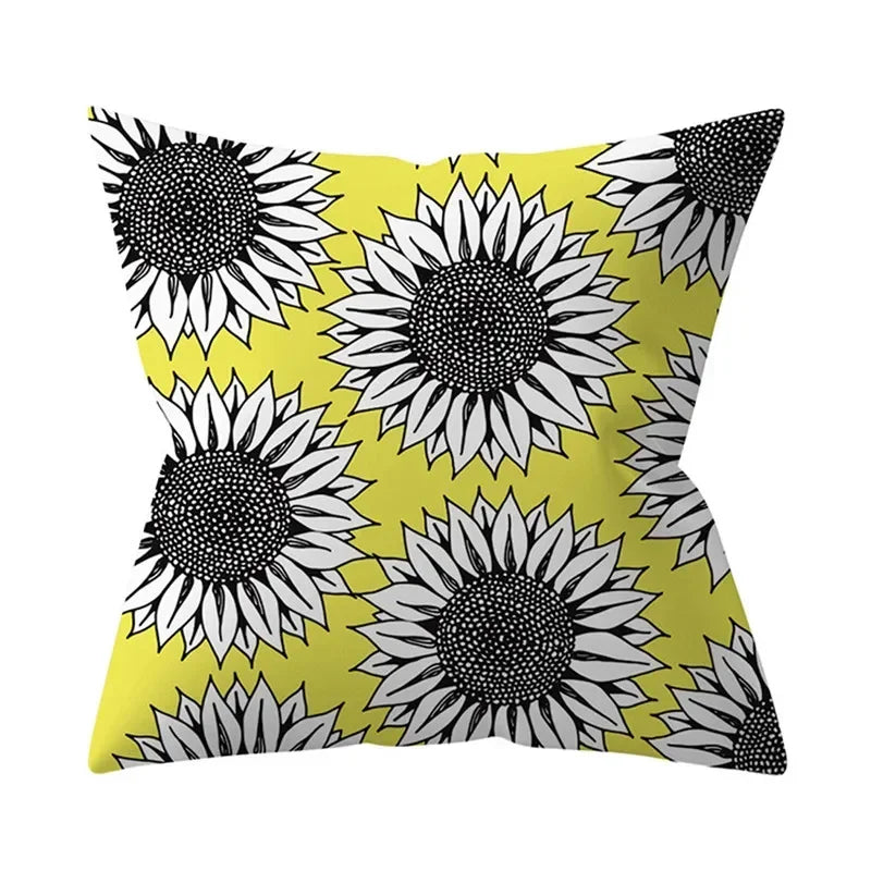 Axyaa Yellow Floral Geometric Cushion Cover 45x45cm