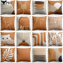 Axyaa Nordic Orange Geometric Flower Print Throw Pillow Cover for Home and Office