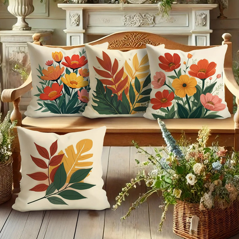 Axyaa Tropical Floral Throw Pillow Covers - Modern Abstract Rustic Design