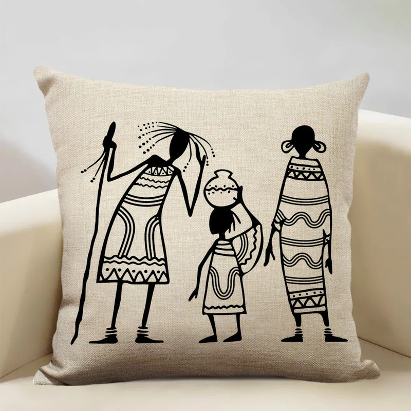Axyaa African Woman Geometric Pillow Cover Ethnic Sofa Decoration