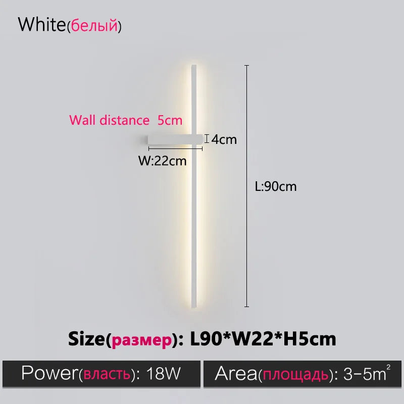 Axyaa Black Long Strip Wall Lamp - Modern Minimalist Bedroom & Living Room Light