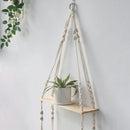 Wooden Macrame Display Stand Shelf for Home Decor by Axyaa