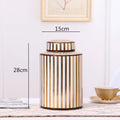 Axyaa Golden Stripe Ceramics Vase with Cover: Modern Home Decor Flower Jar