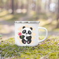 Axyaa Flower Panda Enamel Water Cup with Handle - Kid's Creative Drink Mug