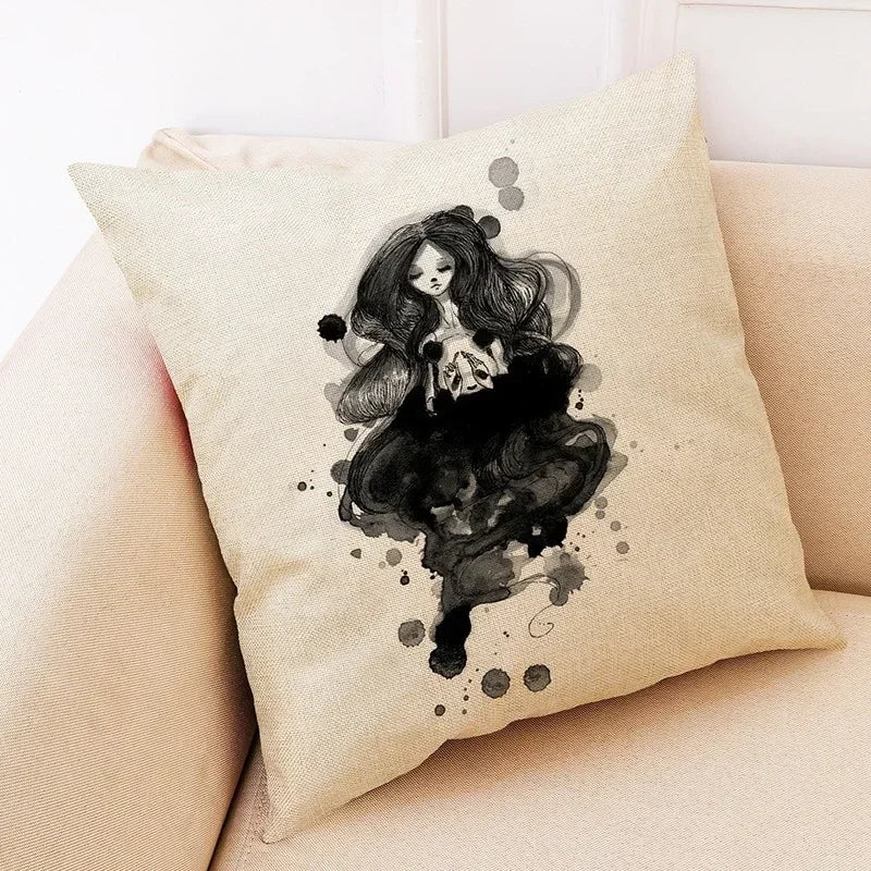 Axyaa Panda Linen Pillowcase 45*45cm - Office Sofa Decor Sans Car Cushion Cover