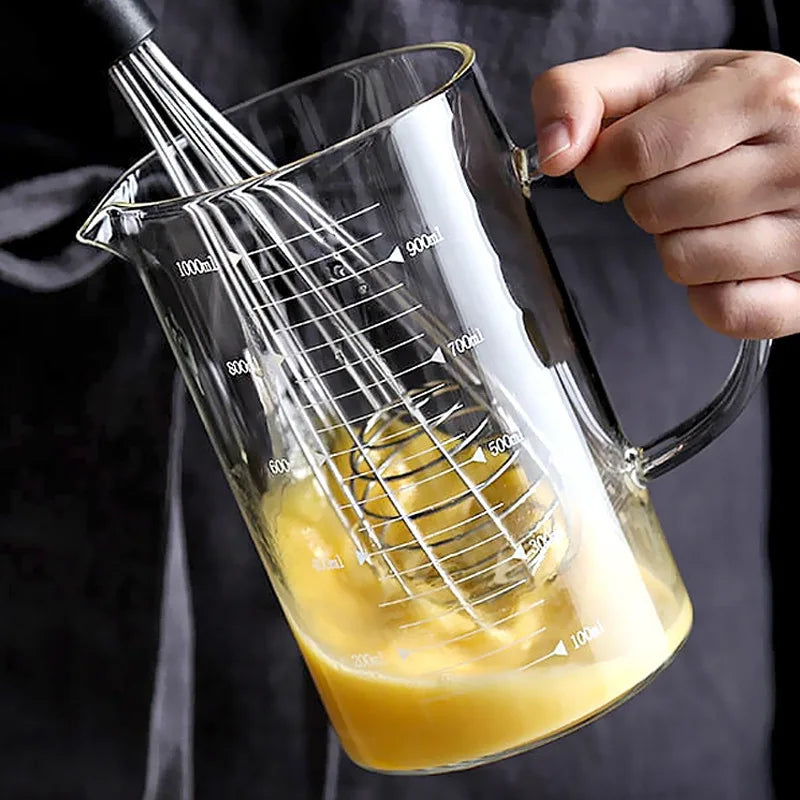 Axya Glass Measuring Cup Set With Lid, Heat-resistant, Scales, Laboratory Beaker, Handle