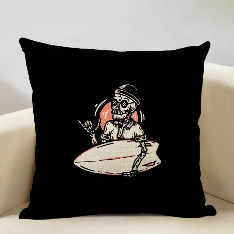 Axyaa Skull Head Pillow Cover Black Cartoon Design 45x45cm