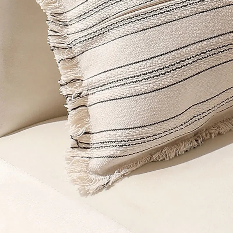Boho Fringed Edge Striped Pillow Covers 30x50 for Living Room Sofa by Axyaa