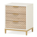 Axyaa White/Gold Light Wood Grain Nightstands with 3 Drawers Tables