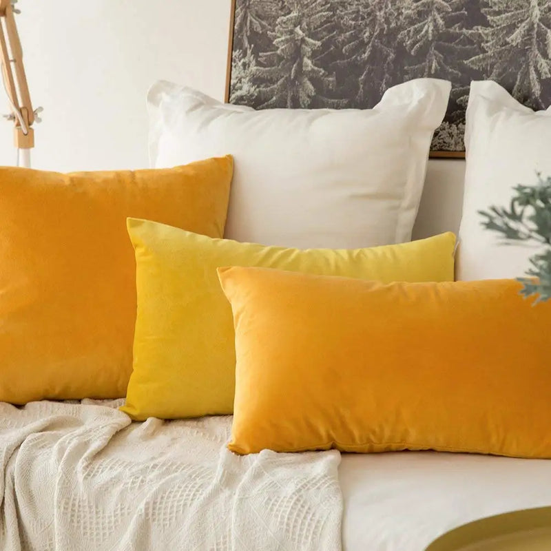 Axyaa Velvet Pillow Cover: Orange & Yellow Nordic Style Soft Sofa Cushion