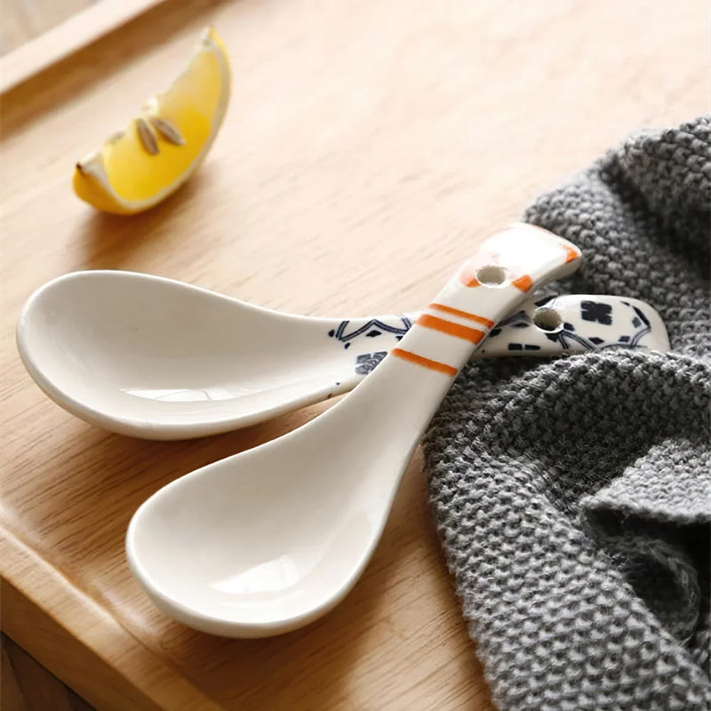 Ceramic Spoon Set Axya Glaze Porcelain Japanese Scoop Tableware Kitchenware