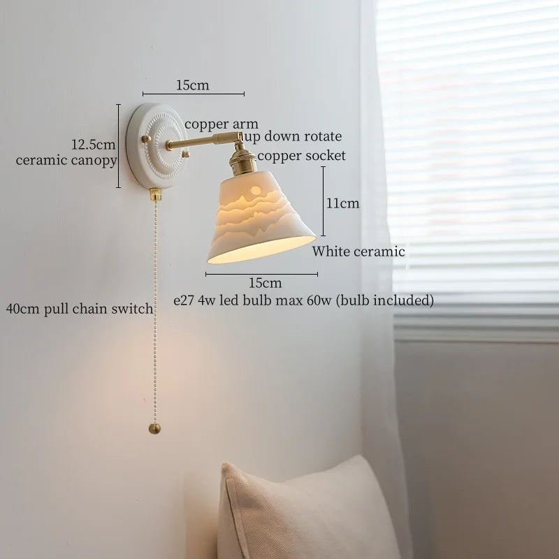 Axyaa Ceramic LED Wall Lamp for Bedroom & Bathroom with Pull Switch