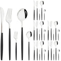Axyaa Stainless Steel Cutlery Set - Black Silver Dinnerware Flatware Tableware Kit