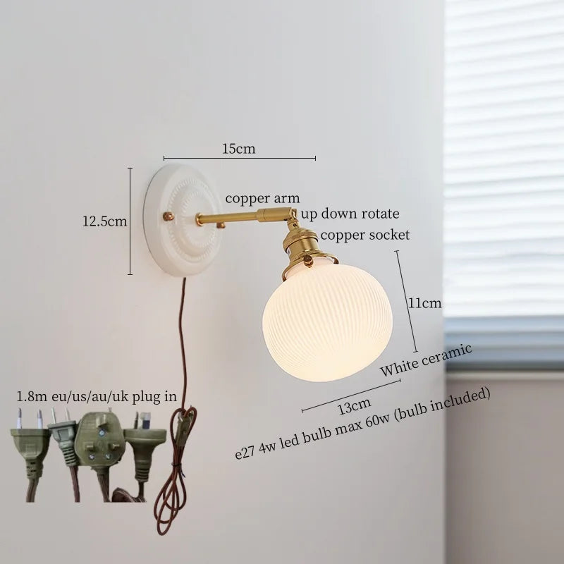 Axyaa White Glass LED Wall Light with Pull Chain Switch for Bedroom, Living Room, or Stairway
