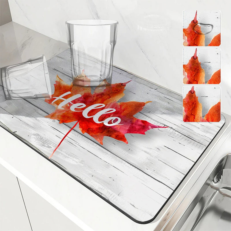 Axyaa Watercolor Kitchen Antiskid Drying Mat - Quick Dry Drain Pad